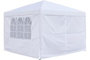 Neo 3m x 3m Waterproof Pop Up Outdoor Canopy Folding Garden Gazebo Party Tent With Sides Easy One Person Setup Instant Patio Hot Tub Beach Picnic (White)