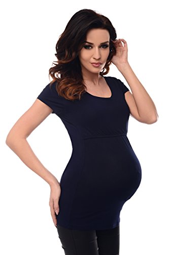 Comfortable Nursing Short Sleeved Scoop Neck Top Breastfeeding 7020 (10, Navy)