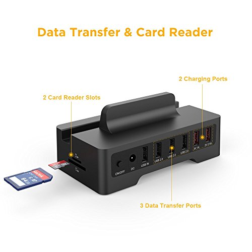 EasyAcc USB Lade und Datenstation inkl. SD / Micro SD Kartenleser, 3 USB Daten Ports, 2 USB Ladeanschlüsse und Freihandbenutzung für Smartphones, Tablet PCs, Tastaturen, Mäuse, USB Sticks und vieles mehr - 4
