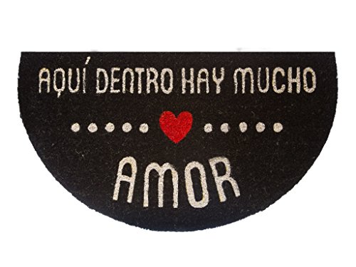 Fisura Felpudo semicircular HR Amor, Color Blanco con Fondo Negro, 40 x 70 cm