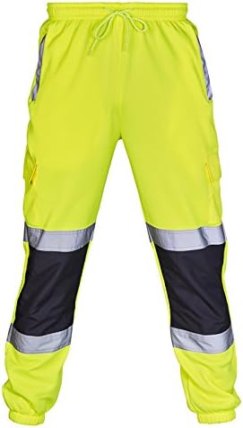 MyShoeStoreHi Vis Joggers Slim Fit Trousers High Visibility Viz Safety Workwear 2 Reflective Tape Stripe Band Two Tone Jogging Bottoms Security Brush Fleece Sweat Jog Combat Tracksuit Pants