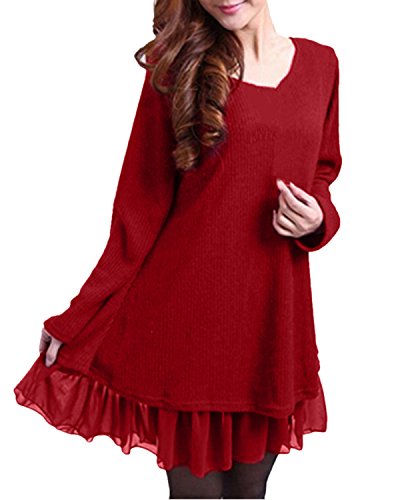 Zanzea Femme Sweater Tricot Lâce Manche Longue Haut Pull Mini-Robe Cardigan Sweats, Rouge, EU 40/ US 8 UK 12