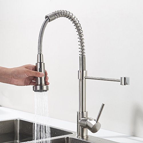 Aimadi Küchenarmatur Mischbatterie Küche Wasserhahn Spiralfederarmatur Einhebelmischer Küchenspüle Geschirrbrause Spültischarmatur Einhandmischer Ausziehbar Gebürsteter Nickel - 4