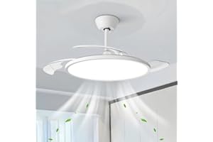 DCEINZ LED Rétractable Lampe Ventilateur Plafond et Télécommande Silencieux 6 Vitesses Ventilateur Plafond Avec Lumiere RéVersible Dimmable Grande Plafonnier Avec Ventilateur Smart Modern Chambre-Blanc||95cm