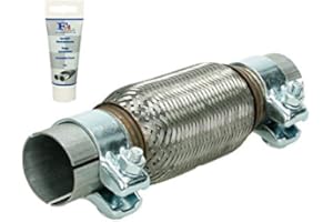 ECD Germany Tuyau Flexible - 50x150/260 mm - pour D' échappement Auto Verrouillage - Acier Inoxydable - Avec Deux Pinces - Assemblage Sans Soudure - Système du Tube Ondulé Pâte de Montage 60g