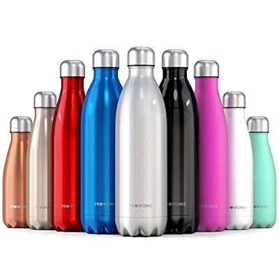 Proworks Flasque en Acier Inoxydable, sans BPA, Bidon Métallique sous Vide pour Maintien Chaud de 12 Heures & du Froid Jusqu'à 24 Heures, pour Sport, Gym, Voyage - 1 Litre - Argent