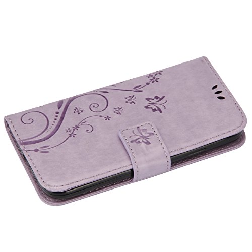 Galaxy S4 Hülle,Samsung Galaxy S4 Case,Samsung Galaxy S4 i9500 PU Leder Wallet Brieftasche Schutzhülle,Ukayfe Drucken Schmetterling Blumen Muster PU Leder Flip Case im Bookstyle Folio Wallet Cover Ledertasche Schutzhülle Case Tasche mit Standfunktion und Karte Halter Lederhülle für Samsung Galaxy S4 – Hell Lila - 5