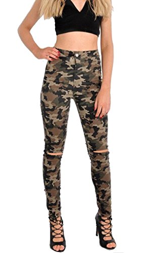 iRachel Damen Jeans Hose Skinny Röhrenjeans Bleistifthose Hose Camouflage Dünn Rise Ripped Loch Bleistift Hose - 2