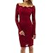Produktbild Schlank Kleid Damen, Sunday 2018 Neues Design Frühling Frauen Vintage Schulterfrei Spitze Abendkleid Langarm Kleid Frühling Sommer Herbst Winter Elegant Solide Kleid (Rot, XXL)