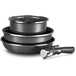 LOT de 3 pièces avec manche amovible casserole de 20 cm faitout 26 cm + poêle