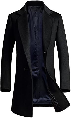 NRSP New Men'S Wool Coat Pea Coat Windproof Windbreaker Warm Long Coat Black Xxxl