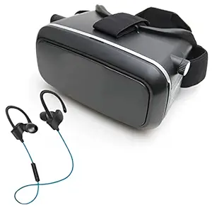 Exxelo (On Offer 7 Year Warranty) Virtual Reality Headset Glasses Anti-Radiation Adjustable Screen, QC10 Sports Bluetooth Headset with inbuilt mic