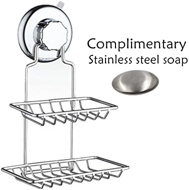 Bathroom Suction Soap Dish Holder/SFTlite [1Pack] Suction Soap Stainless Steel Suction Dish,Vacuum Suction Cup Double Shelf Soap Holder,Dual Soap Dish Wall INCLUDES A STAINLESS STEEL SOAP