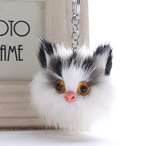 LEEDY 2019 New Cute Cat Keychain Pendant Women Key Ring Holder Pompoms Key Chains 12CM, Xmas Decor Hanging Baubles Pendant Ornament Decorations Accessories