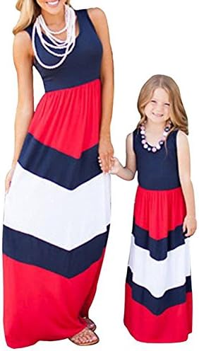 Arrowhunt Mother and Daughter Stripe Stitching Dress Family Look Clothes