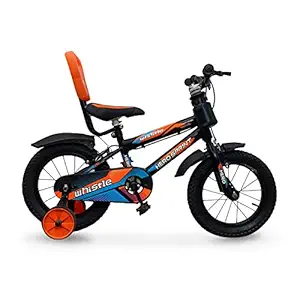 CYCLOSTAR Hero Whistle 14T Single Speed Kids Bicycle with Side Supporter & Water Bottle,Bottle Holder | Ideal for : 3-5 Years (Black/Orange)