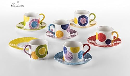 EDELWEISS pois style Tea / Coffee / Cappuccino Cups set of 6 . Italy pottery