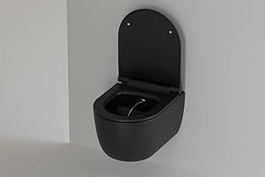 BADENA Dusch WC spülrandlos schwarz matt I Taharet WC Set Vitra Kaltwasser Armatur I Bidet WC Dusche randlos I Hänge WC Bidet Funktion I Spülrandloses Wand WC Softclose WC Sitz