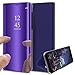 Produktbild HMTECH Huawei P Smart Plus Hülle Kristallklar Plating Überzug Spiegel Makeup Flip PU Lederhülle im Bookstyle Hart PC Magnetverschluss Standfunktion Schutzhülle für P Smart Plus,Purple PU Mirror