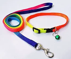 Pups&Pets Rainbow Dog Collar & Leash for Puppies, Small Dogs, Cat Collar with Bell (Adjustable Neck Size : 7-12nch) Dog Head Collar Dogs, Cat Collar with Bell (Color May Vary).