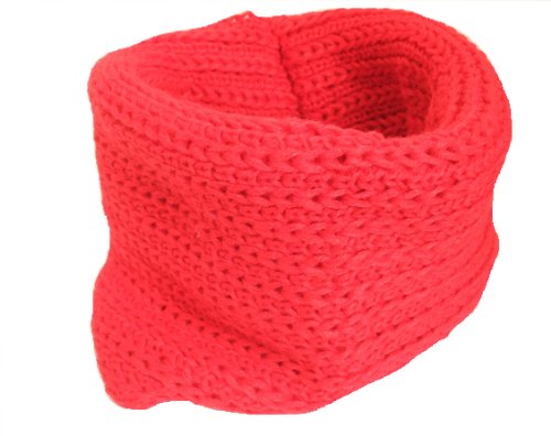 Colourful Baby World Kids Toddlers Boys Girls Winter Neck Warmers Knitted Scarf Plain Red Pink Brown - Red