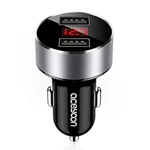 aceyoon Car USB Charger Multi Port Voltmeter 24W 3.1A 12V / 24V Dual USB Car Adapter Charger Voltage LED Display and Current Protection Compatible for i12 i11 XS XR, S10 S9, P40 P30, Mate30, Pixel