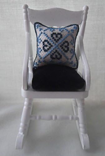 1/12th Scale Dolls House Rocking Chair: Seat Pad &amp; Cushion Hearts Design Blue