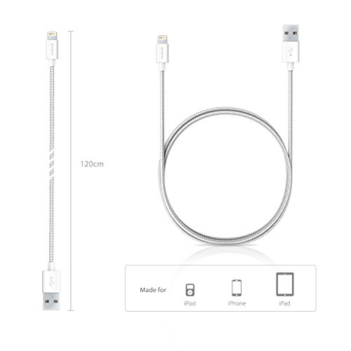 [Apple MFi zertifiziert] Inateck Lightning kabel für iPhone, iPad, iPod, Apple USB Ladegerät Kabel fürs Laden und Synchronisieren, 1,2m – weiß - 2