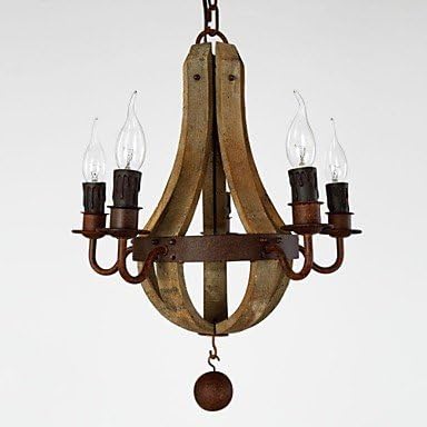 Vintage Amercian Rustic Wooden Pendant Wine Barrel Chandelier Lamp Liviing and Bedroom Lamp ( Voltage : 220-240V )