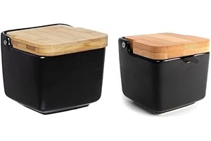 D,CASA Salero y Azucarero Cocina Ceramica con Tapa Madera para Cocina Factory - Negro