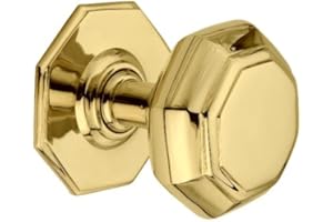 Infinity Decor Octagonal Solid Brass Large Centre Door Knob Pull Handles 80mm – Ideal for External and Internal Use (Polished Brass)