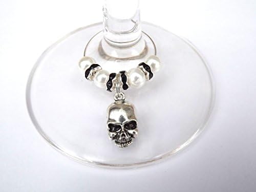 Silver plated crystal Halloween dinner wine glass charm ring drinks marker (Skull)