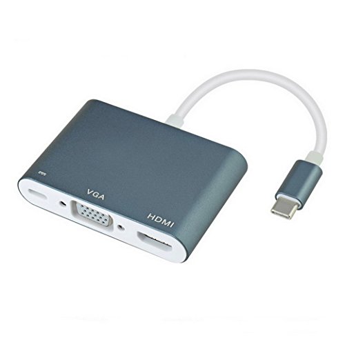 Premewish HDMI auf VGA Adapter Displayport Type-C Anschluss mit 1080P HDTV Aktiv Audio Übertragung Konverterkabel unterstützt für Macbook ChromeBook Pixel usw ( Grau )