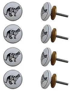 8 Pieces Cabinet Hardware | Ceramic Dresser Pull | Black Handle for Kitchen Cabinets | Cat Fauna Cupboard Knobs and Pulls | 3.81 cm Knobs