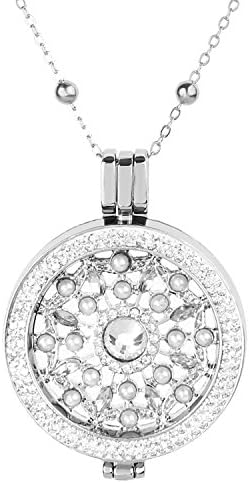 Cubic Zirconia Locket and Pendant With Beaded Necklace Set - Gold, Silver and Rose Gold Necklace (silver-locket-maarit-coin-beaded-chain)