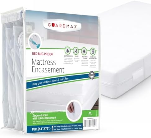 Guardmax Coprimaterasso con cerniera, 100% impermeabile, morbido, ipoallergenico e traspirante, dimensioni standard (54 x 75 x 11 cm)