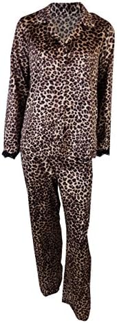 Marks and Spencer M&amp;S Ladies Satin Silk Pyjama Set Leopard print design Long sleeve pjs size 10 to 18