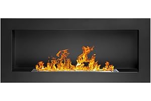 DIVINA FIRE Camino a bioetanolo da parete o incasso Lucca Nero L 90 x P 12 x H 40