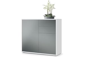Vladon Sideboard Ben, Made in Germany, Kommode mit 2 Türen und 2 Schubladen, Weiß matt/Graphit Seidenmatt (79 x 74 x 36 cm)