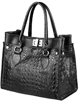 OBC Made in Italy DAMEN LEDER TASCHE Business Schultertasche Shopper Handtasche Kroko-Prägung Umhängetasche Beuteltasche...