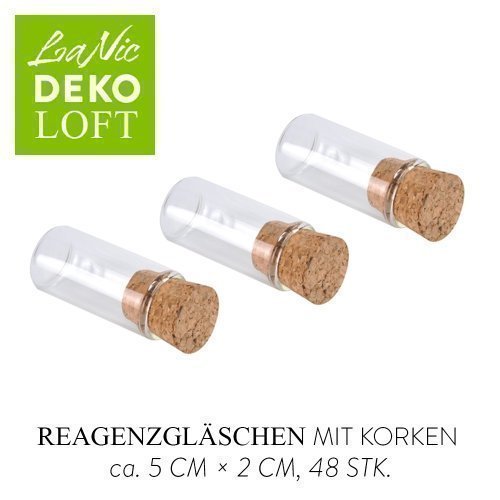 LaNic Reagenzgläser mit flachem Boden – Glasröhrchen mit Korken für Gastgeschenke, 48 Stück (5 cm)