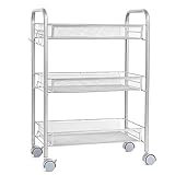 Multiuso - El carrito auxiliar dispone de un estilo elegante y moderno, y al mismo tiempo cuenta con una estructura sólida y fuerte. Por eso se adapta perfectamente a muchos lugares tales como cocina, baño, salón, dormitorio, comedor, etc. Pueda usarlo para transportar lo que quiera libremente.