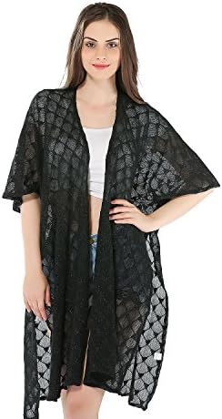 Ju7cer Women's Lurex Scarves Cover-ups Kimono 100%Polyester (Black)