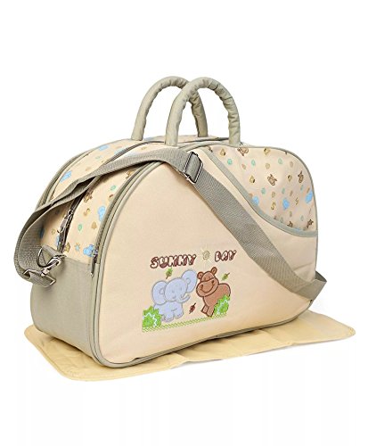 Offspring Super Spacious & Comfortable Outing Mama Shoulder Diaper Bag Beige - Elephant Print