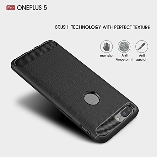 One Plus 5 Funda - Carbon fiber Soft Silicone Case Carcasa Funda para One Plus 5 - Negro