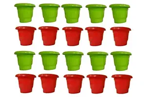 [20 Nos] Plastic Pot for Plan & Flowers 4 Inch(10 cm) [Red-10 / Green-10] Pack of 20 Piece