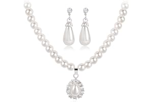 TOFBS Perle Parure Gioielli per Donna Ragazza Pendenti con Perle Collana e Orecchini Set Collana di Perle Gioielli Sposa Set Festa Compleanno Anniversario Natale San Valentino Regali