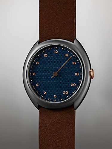 slow O 14 - Dark Brown Vintage Leather Anthracite Case Blue Dial Unisex Quartz Watch with Blue Dial Analogue Display and Dark Brown Leather Strap