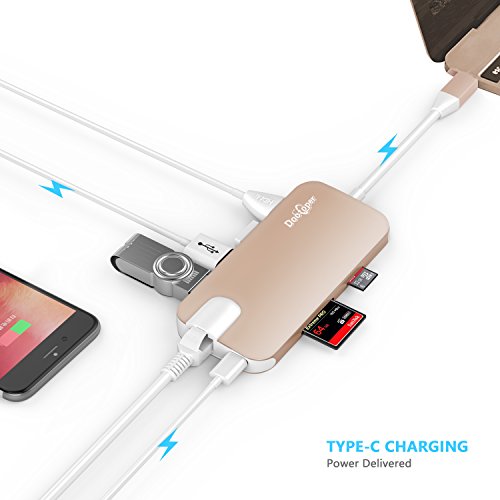 Typ C Hub, Dootoper USB C Adapter mit 3 USB 3.0 Ports, 4K HDMI Port, Ethernet-Port(1000Mbit/s), SD-Kartenleser, Micro SDHC und USB C Ladeanschluss, für Geräte mit USB Typ C wie MacBook Air, MacBook Pro, Mac Mini, Google Chromebook 2016 (Gold) - 3