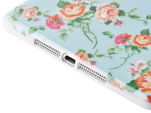 JAMMYLIZARD | Hülle für [ iPad Mini 3., 2. und 1. Generation ] Back Cover aus Silikon mit Vintage Motiv, BLAUES BLUMENMOTIV - 5